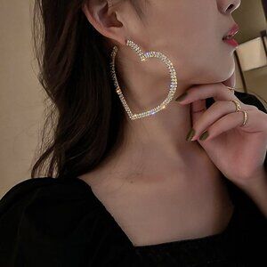 Super Big Heart Rhinestone Hoop Crystal Earrings
